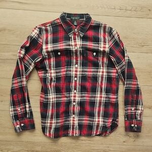 Ralph Lauren Red and Black Plaid Casual Thin Flannel Shirt Navy Rwd Green Cream
